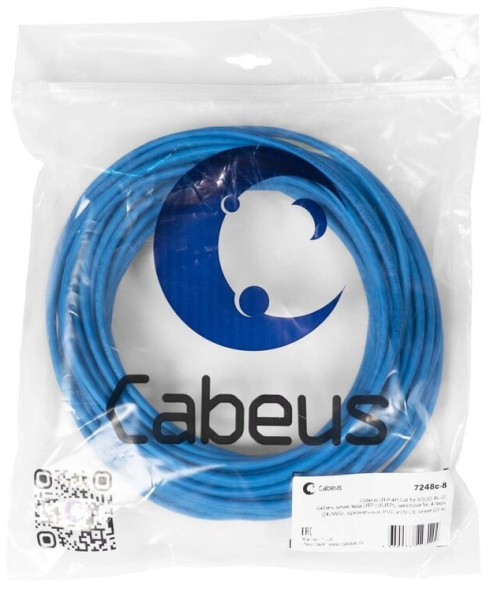 Кабель Cabeus UTP-4P-Cat.5e-SOLID-BL-20 (7248c-8) (U/UTP, CAT.5E, PVC, 20 м, синий)