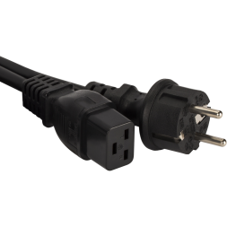 Кабель силовой оконцованный Lanmaster LAN-PP19/SH-1.0-BK (C19–Schuko, 16 A, 3x1.50 мм², 1 м, черный)
