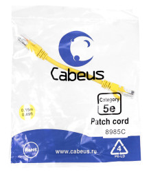 Патч-корд Cabeus PC-UTP-RJ45-CAT.5E-0.15M-YL (8985c) (U/UTP, CAT.5E, PVC, 0.15 м, желтый)