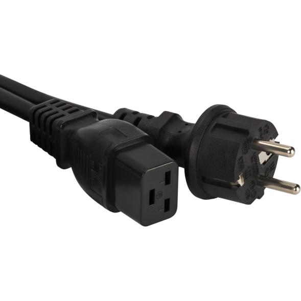 Кабель силовой оконцованный Lanmaster LAN-PP19/SH-3.0-BK (C19–Schuko, 16 A, 3x1.50 мм², 3 м, черный)