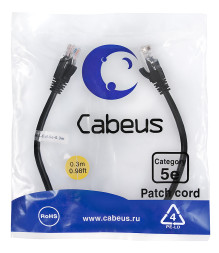Патч-корд Cabeus PC-UTP-RJ45-Cat.5e-0.3m-BK (7658c) (U/UTP, CAT.5E, PVC, 0.3 м, черный)