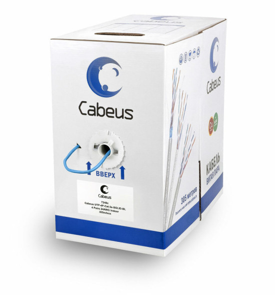 Кабель Cabeus UTP-4P-Cat.5e-SOLID-BL (7248c) (U/UTP, CAT.5E, PVC, 305 м, синий)