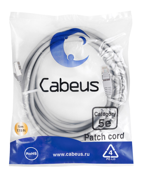 Патч-корд Cabeus PC-FTP-RJ45-Cat.5e-5m (7265c) (F/UTP, CAT.5E, PVC, 5 м, серый)