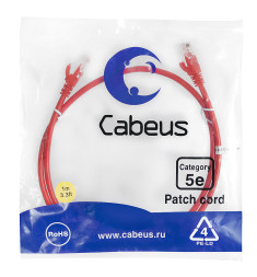 Патч-корд Cabeus PC-UTP-RJ45-Cat.5e-1m-RD-LSZH (9513c) (U/UTP, CAT.5E, LSZH, 1 м, красный)